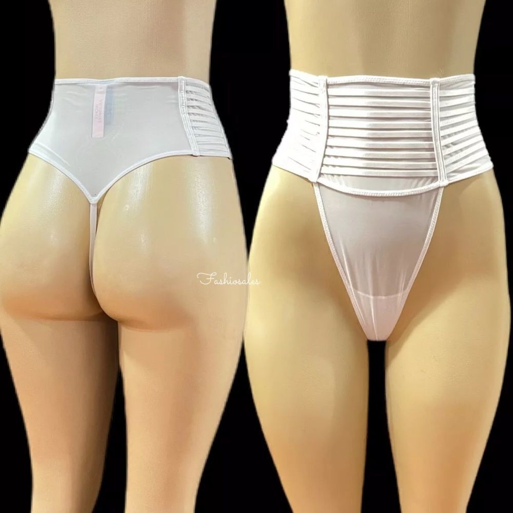 Victorias Secret LUXE Sheer Mesh HighWaist Strappy thong panty White Xsmall